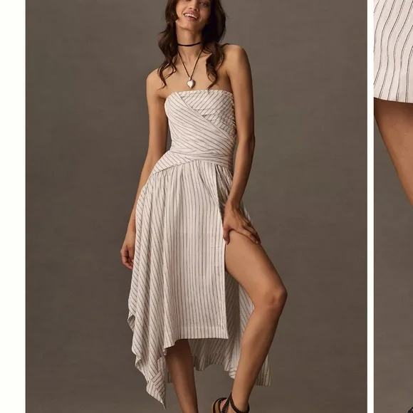 ✅Anthropologie Strapless Hanky-Hem Midi Dress White Black size XL - Picture 5 of 9